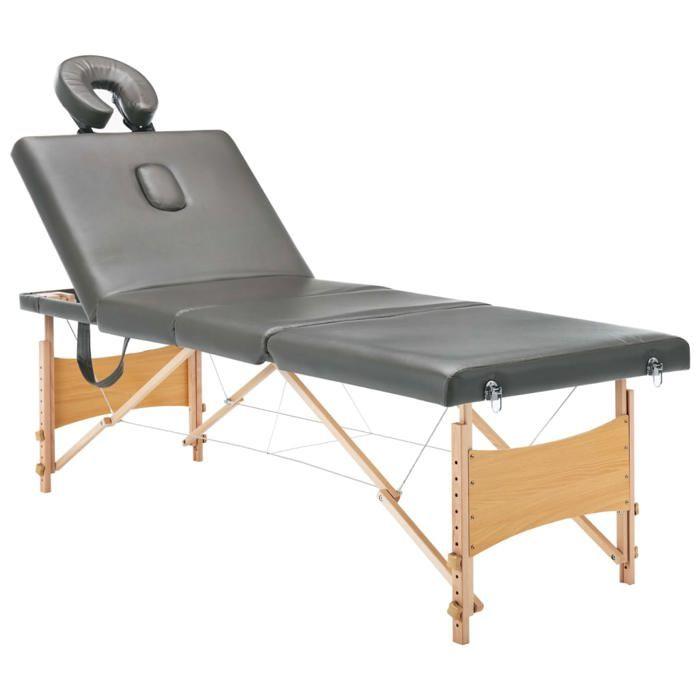 VidaXL Table de massage avec 4 zones Cadre en bois Anthracite 186x68cm