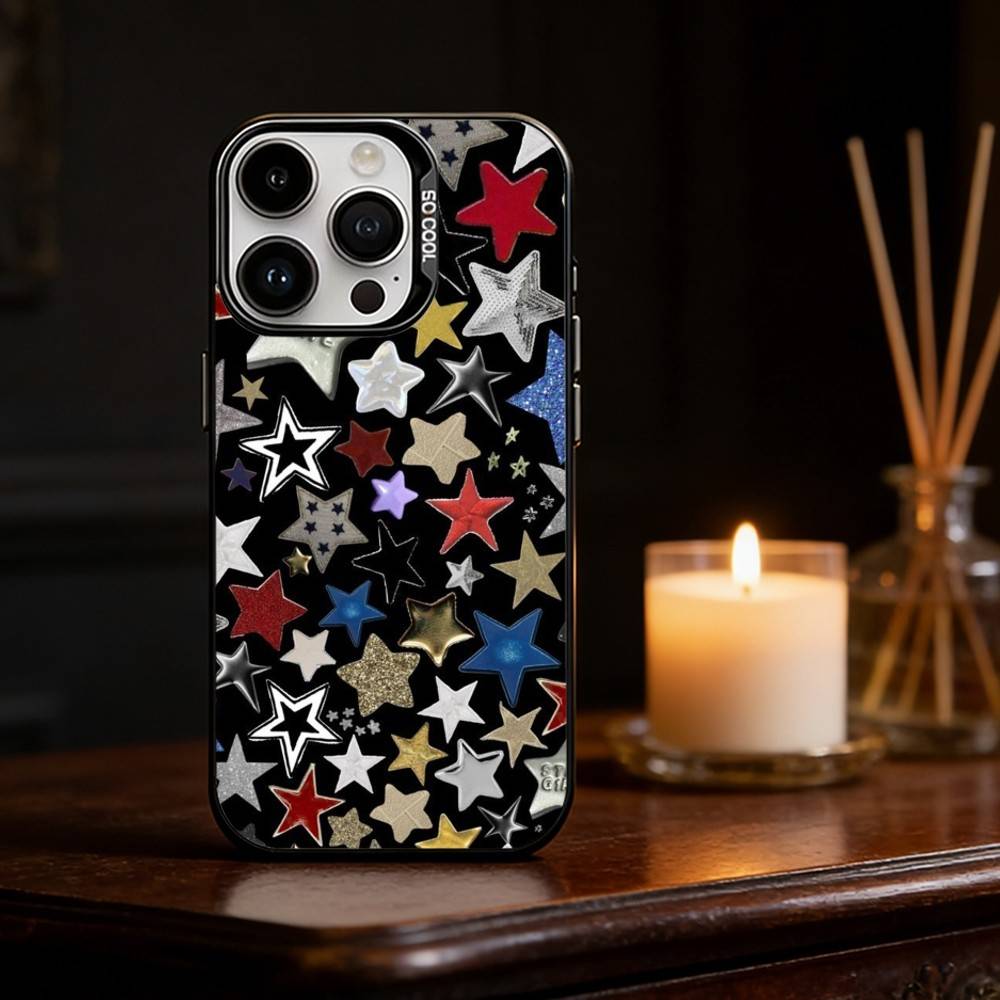 Colorful Star Phone Case For iPhone 17,16,15,14,13,12,11,Pro Max,Plus Candy Silver Cover