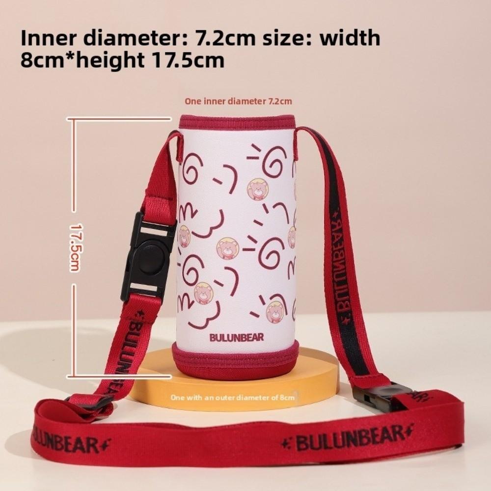 Cute Cartoon Print Sport Water Bottle Bag PU Eco-friendly Cup Holder with shoulder Strap Portable Cup Protective Cover