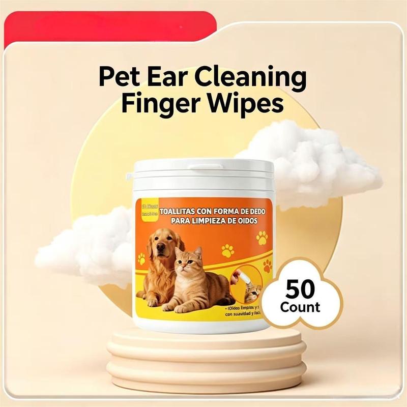 Pet Ear Cleaning Finger Cots Wipes 50Pcs Disposable Dog Cat Ear Care Wipes Gentle Remove Ear Wax Odor Pet Hygiene Supplies