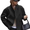 Women's Double-Breasted Solid Color Wool Coat Casual Elegant British Style Versatile Top for Women
