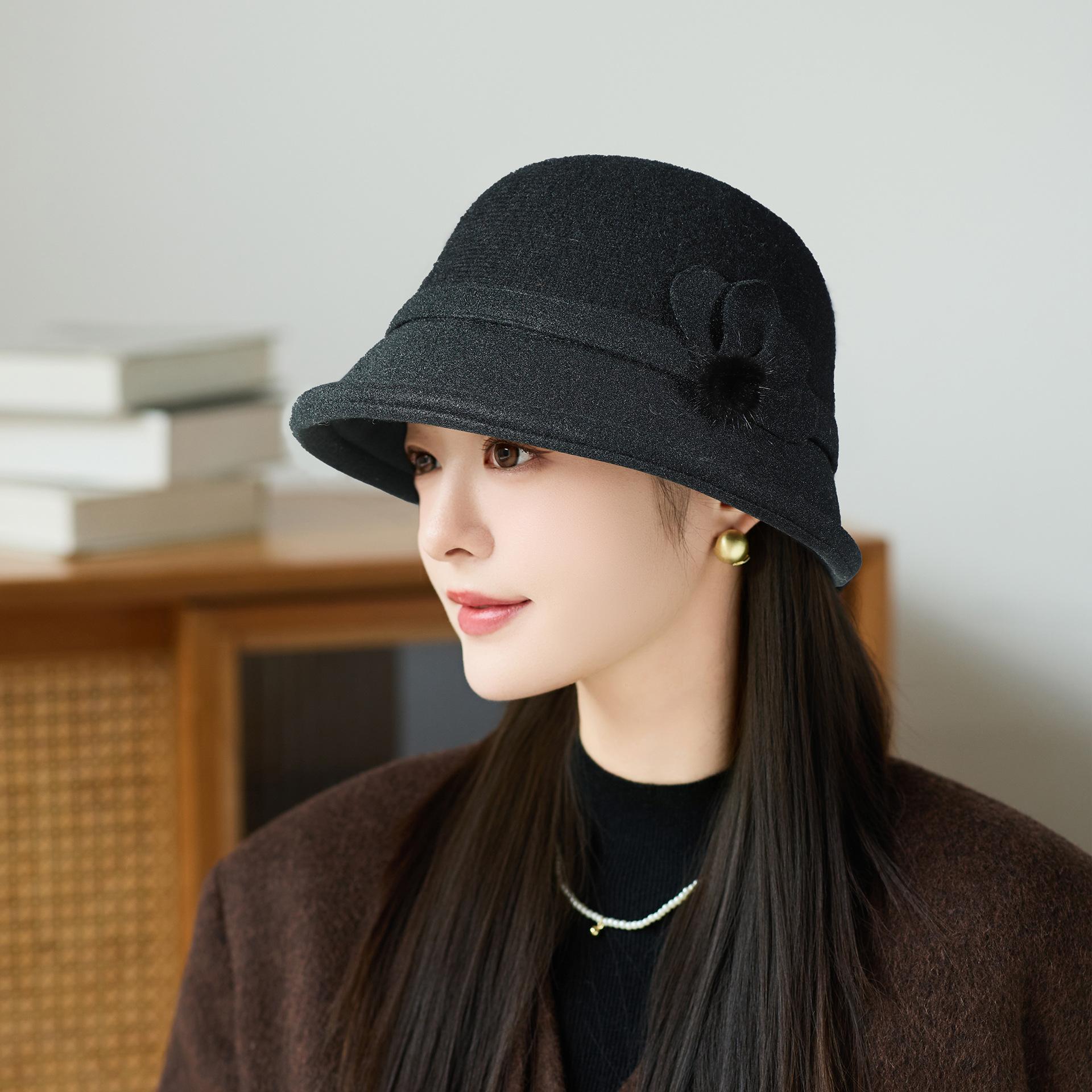 

Индивидуальная Новинка Шерстяная Осенне-Зимняя Панама, Женская Шляпа Теплая Утолщенная Вязаная Шапка One Size чёрный