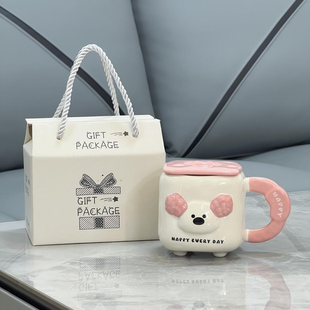 High-value mug, retro apple bear with lid straw, household drinking cup, birthday gift for girls