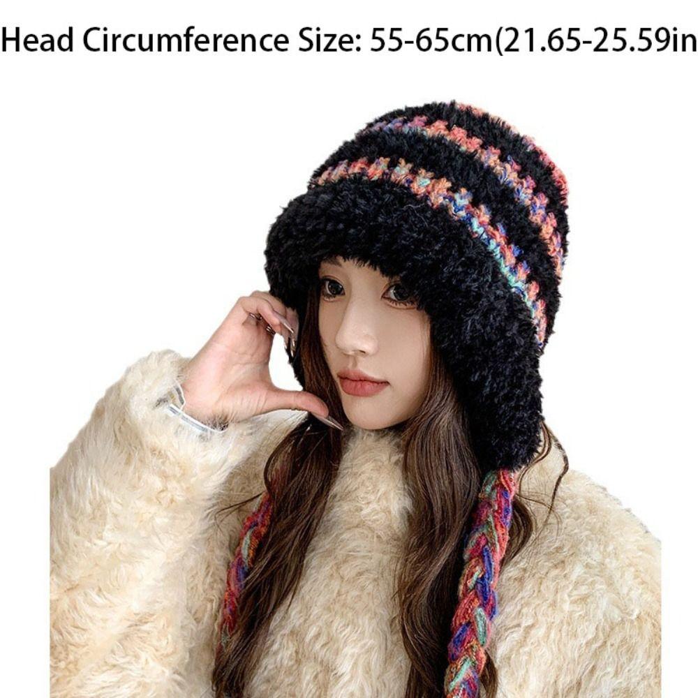 New Soft Autumn and Winter Cap All-match Wool Hat Warm Plush Hats Simple Tassel Warm Caps Elasticity Plush Earmuffs Hats