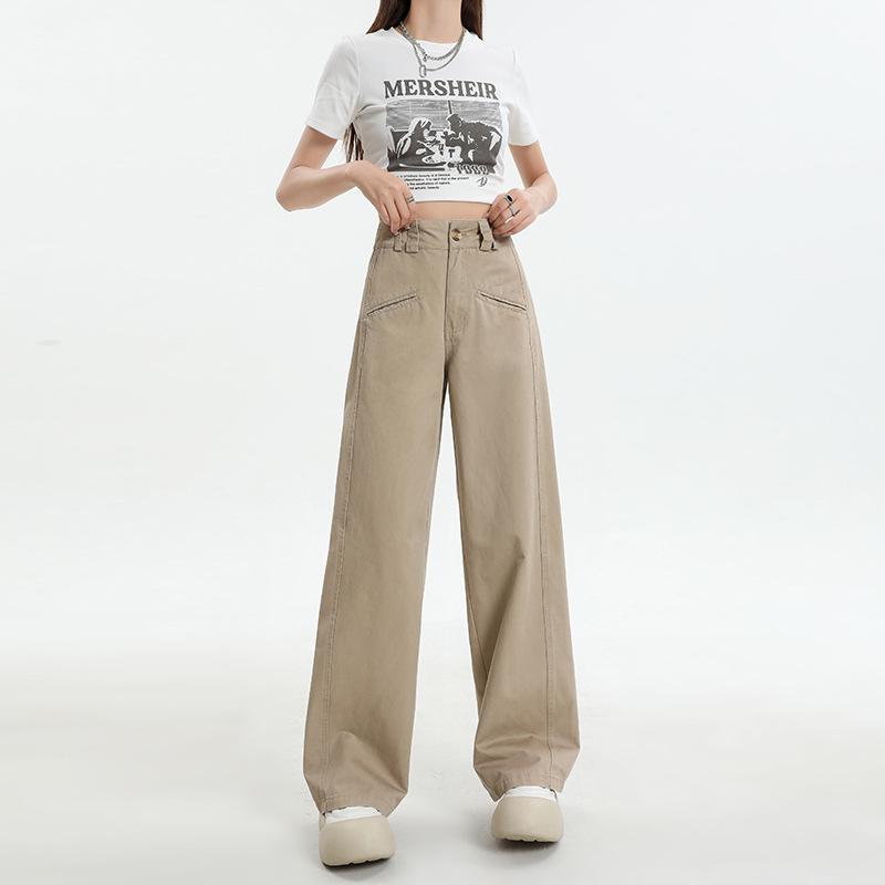 

2024 Осень Повседневная Рабочая Одежда Однотонные Джинсы Женские Свободные Универсальные Прямые Брюки С Высокой Талией XL