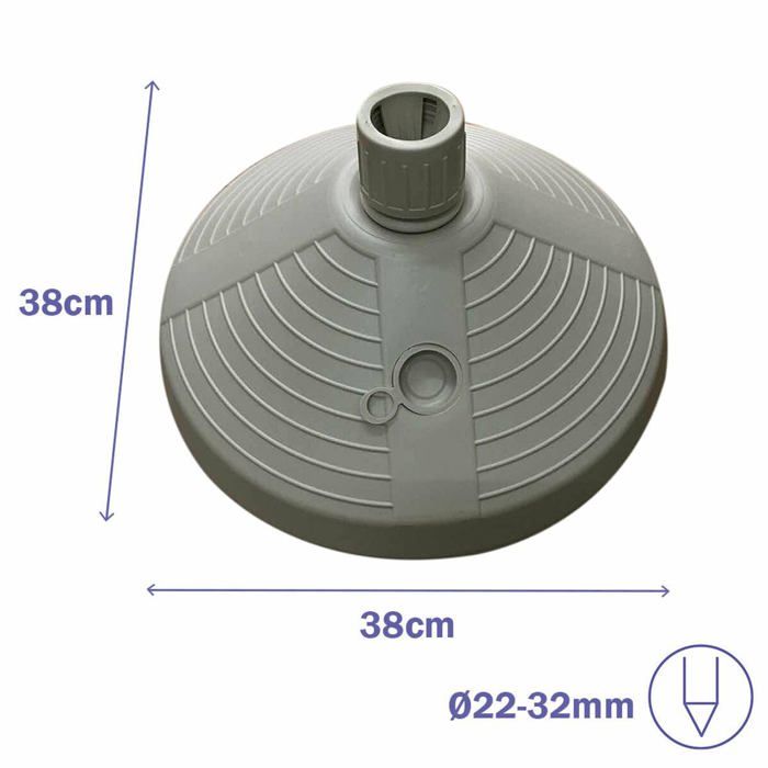 Round Plastic Parasol Base - MARBUENO SUMMER - 38x38x14 Cm - 10L - White - Compatible Ø22/25/28/32 Mm