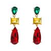 Women's Colorful Rhinestone Earrings Waterdrop Glass Crystal Shiny Personalized Long Drop Earrings