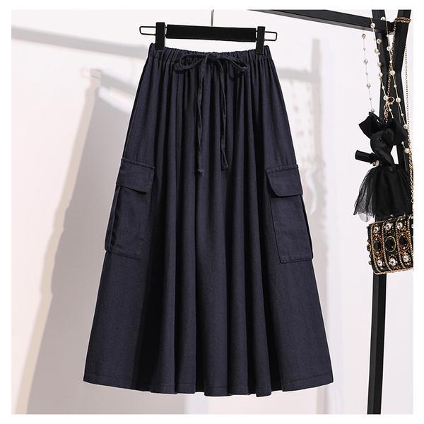 Fuste lungi Plus Size Fusta midi plisată Summer Lady Talie elastică Plajă Fuste Casual Elegante Femei Toamnă Fusta plisată