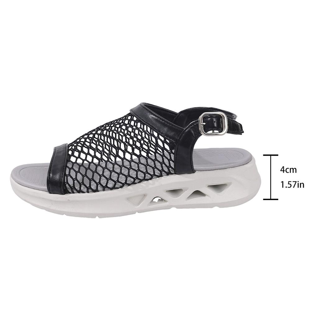 Mode 2025 Sommer Neu Große Größe Flache Sandalen Atmungsaktive Fischmaul-Netzoberfläche Koreanischer Stil Lässige Schiebe-Plateausandalen