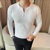 Spring Autumn Men's Slim Fit T-Shirts Solid Color V-Neck Cotton Long Sleeve Tshirt Men Korean Style Fashion Breathable Tees Tops
