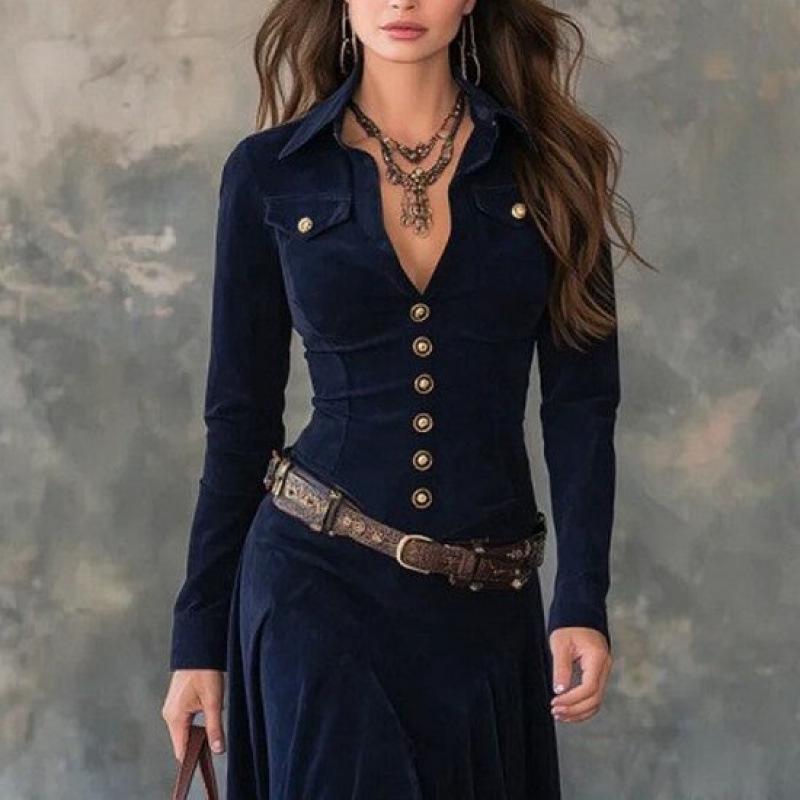 Elegant European & American Women's Suede Long Sleeve Dress 2025