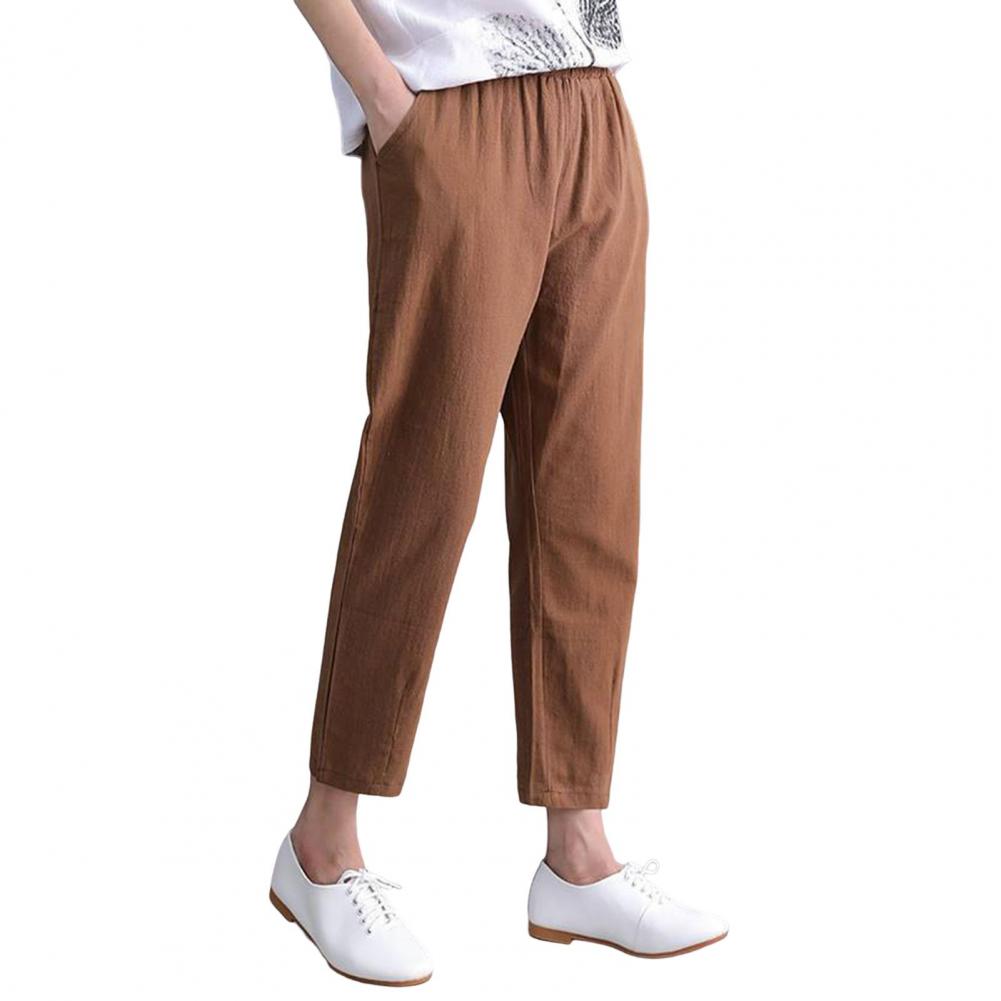 

Женские брюки-шаровары, широкие однотонные длинные брюки с карманами, эластичный пояс, свободные походные брюки XXXL кофейный