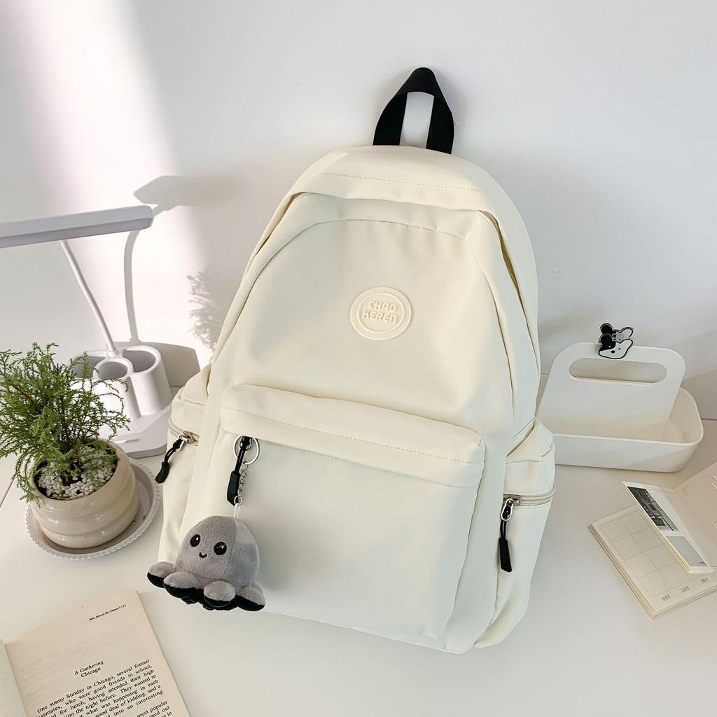 Solid Color Versatile Backpack for Travel Large Capacity Schoolbag for Junior and Senior High School Students Casual Backpack