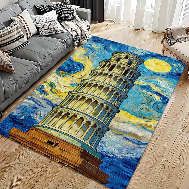 "Leaning Tower of Pisa Van Gogh Style Printed Living Room Carpet" Suitable for Use As an Anti-slip for Living Room Bedroom Sofas