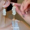 Silver Needle Pearl White Petal Fringed Earrings Women's French Retro Stud Earrings Temperament Versatile Earrings Design Sense Niche