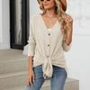 Fashionable Women Casual Long Sleeve Loose Button Cardigan Jacket Solid Color