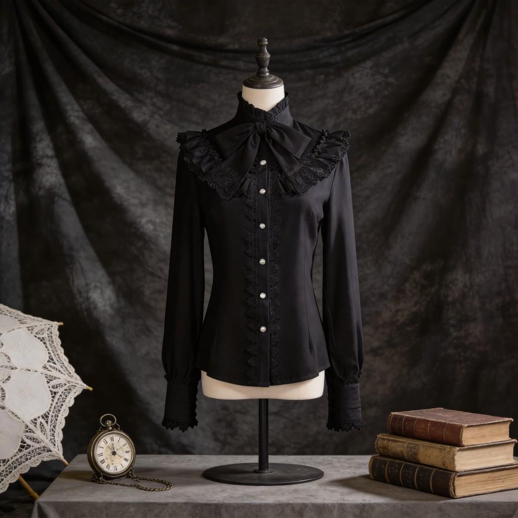 Camicia Gotica Vittoriana da Donna in Tessuto di Lino con Design Arricciato per Cosplay e Spettacoli Teatrali