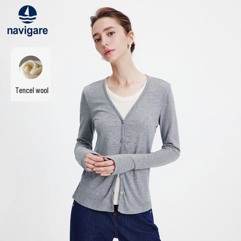 Navigare Women's Tencel Wool Blend Faux Two-Piece Knit Cardigan