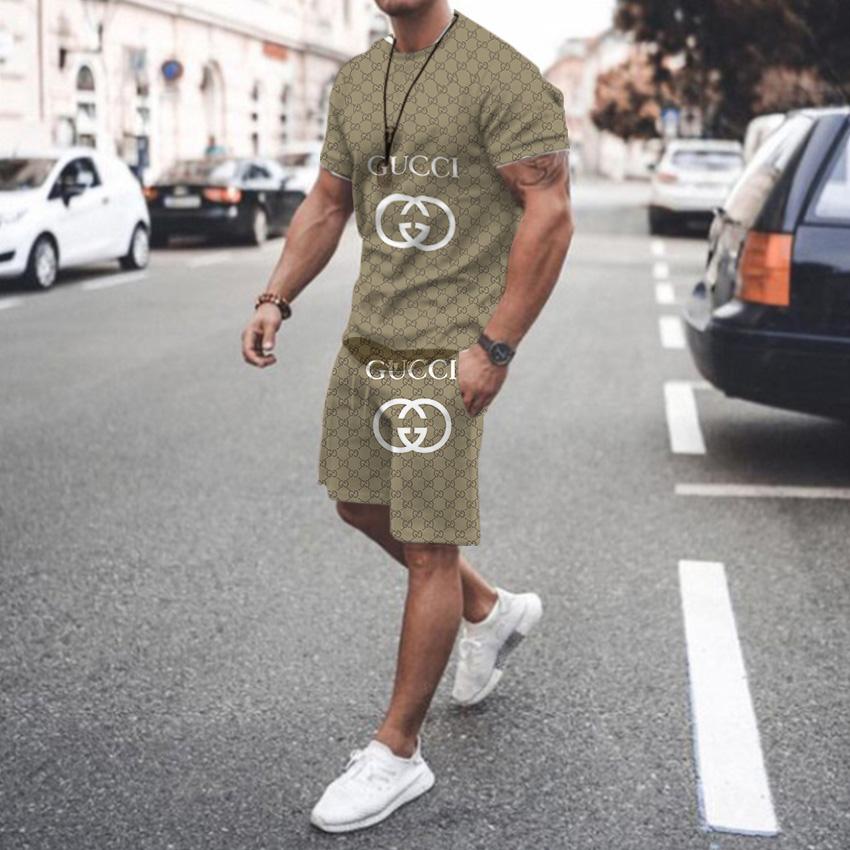 Ensemble T-shirt à manches courtes et col rond pour homme, imprimé 3D de marque de luxe d'été, ensemble short 2 pièces de haute qualité, décontracté, street, sportif