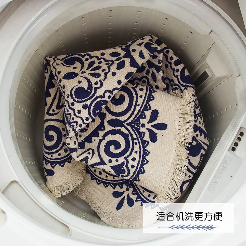 Nordic Cotton and Linen Floor Mat Ethnic Style Round Carpet Doormat Foot Mat Entry Bedroom Non-slip Mat Bohemian