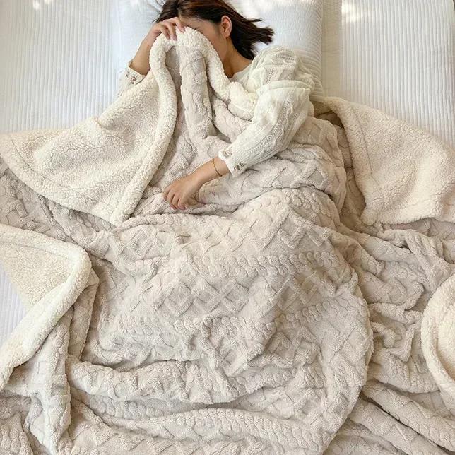 Soft Woolen Blanket for Bedding and Sofa, Warm Lamb Velvet Flannel Cover Blanket for Office, Air Conditioning and Nap