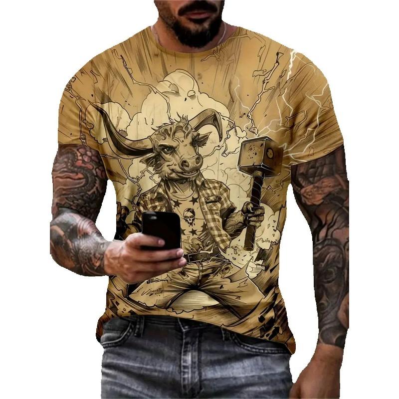 Summer Men's Street Casual Clothing Vintage Men's T-Shirt 3D Funny Animal Print Short Sleeve T-Shirt O Neck Oversized Men's Tee