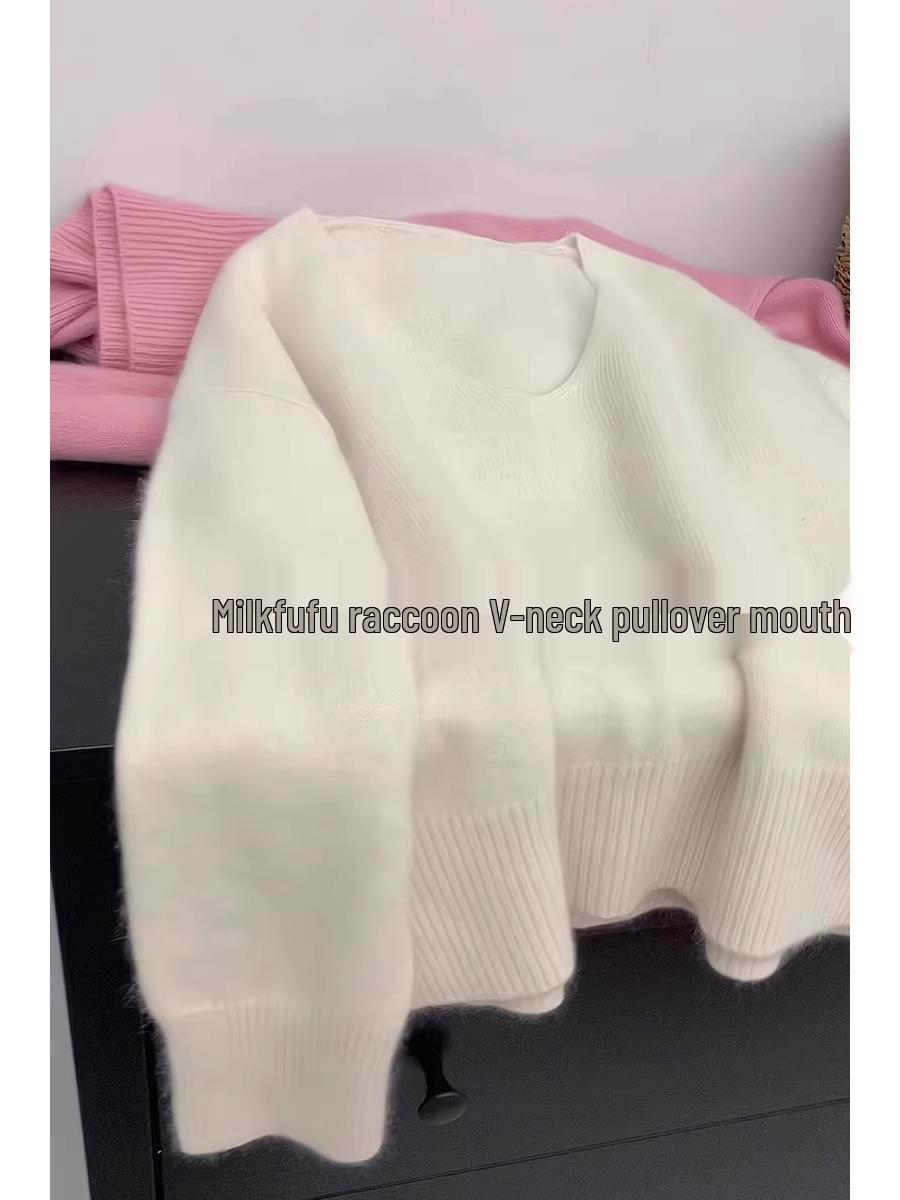 

Women s Blue Raccoon Fur Collar Sweater: Soft, Cozy, Loose-Fit Knitwear for Autumn/Winter One Size (Fits 80-140 jin)