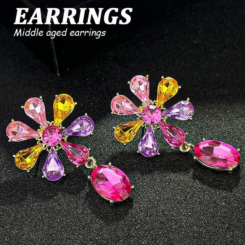 Boucles d'oreilles pendantes Zircon Fleur Colorée pour Femmes, Boucles d'oreilles pendantes Statement pour Fête & Usage Quotidien