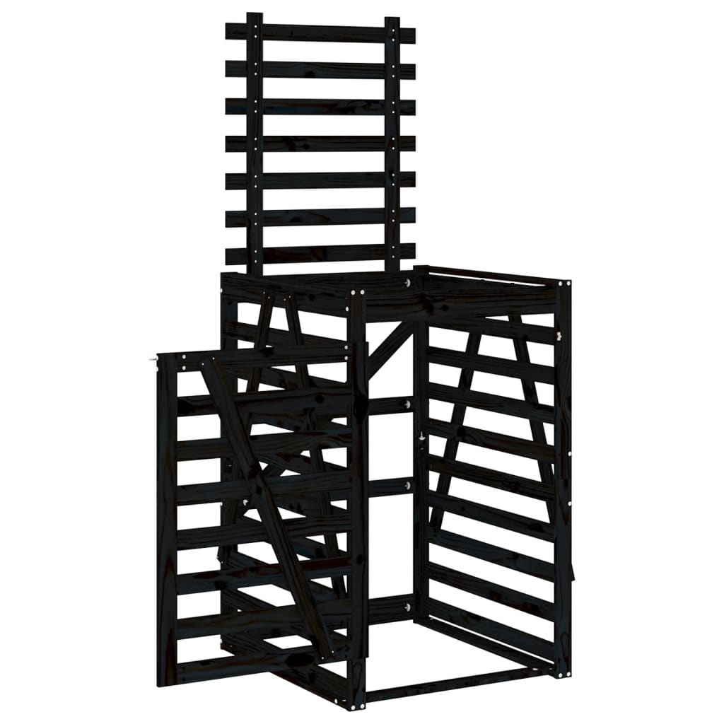 Waste Bin Enclosure Black 84 X 90 X 128.5 Cm Solid Pine Wood