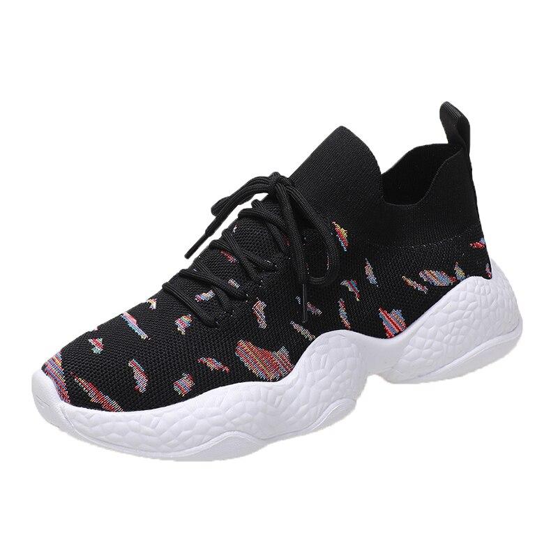 

Повседневные женские кроссовки с дышащей сеткой на платформе, спортивные мягкие женские туфли на шнуровке с цветочным принтом, женские вязаные туфли-носки