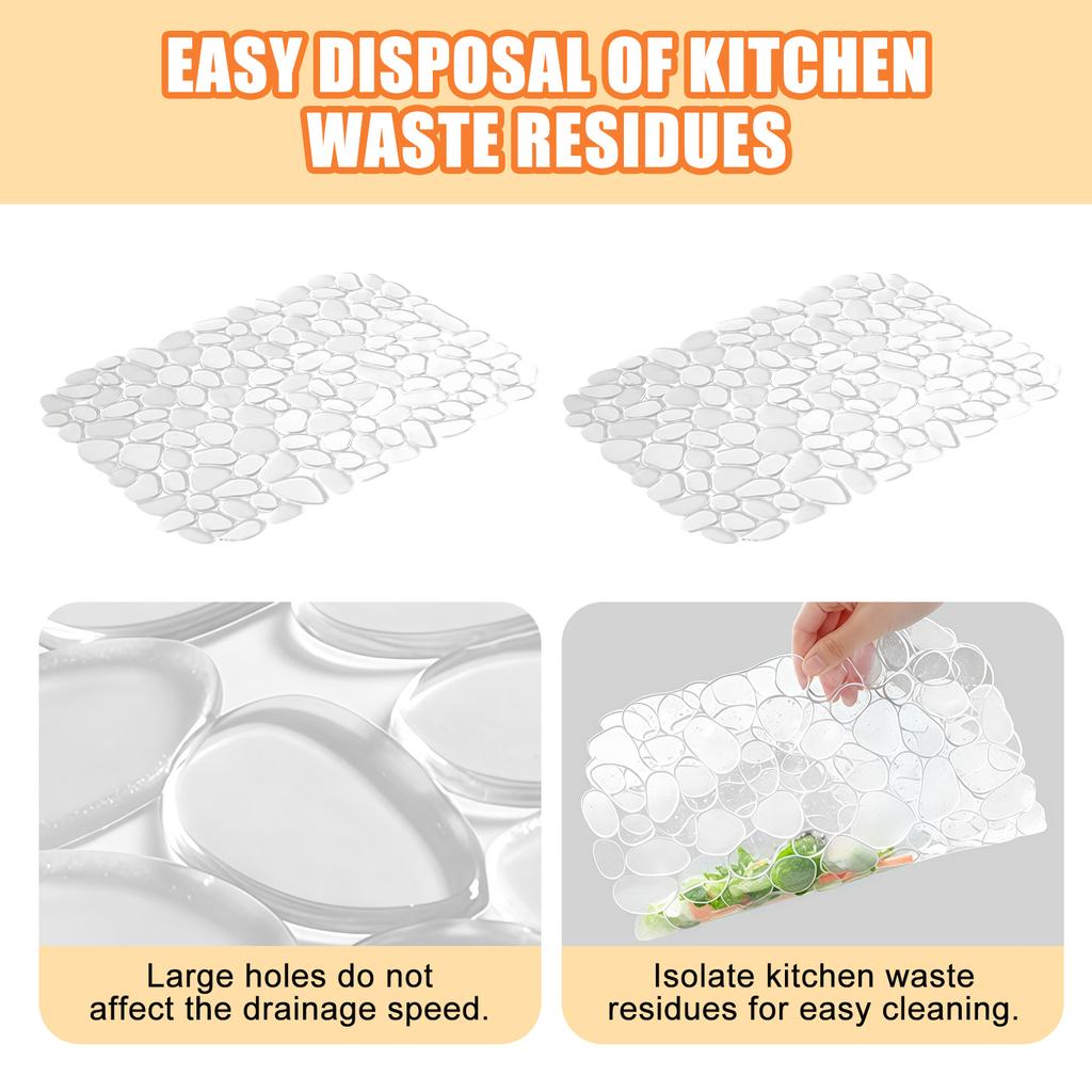 2PCS Silicone Sink Ergonomic Kitchen Drain Mat Airflows Designs Space Saving Rollable Sink Pad for Dish Drying