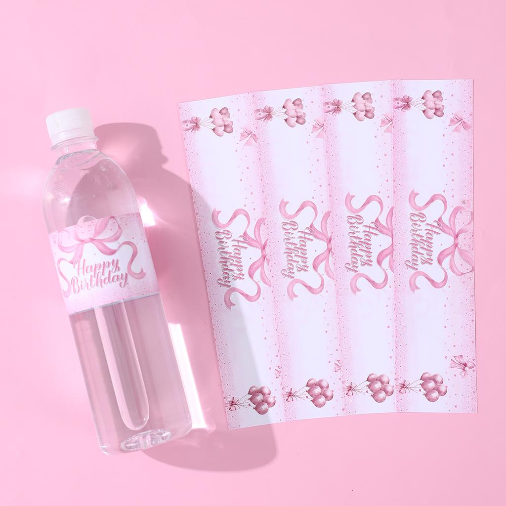 Pink Bow Bottle Stickers Happy 1st Birthday Party Decoration Kids Girl Wedding Birthday Party Supplies Favors Baby Shower Decor