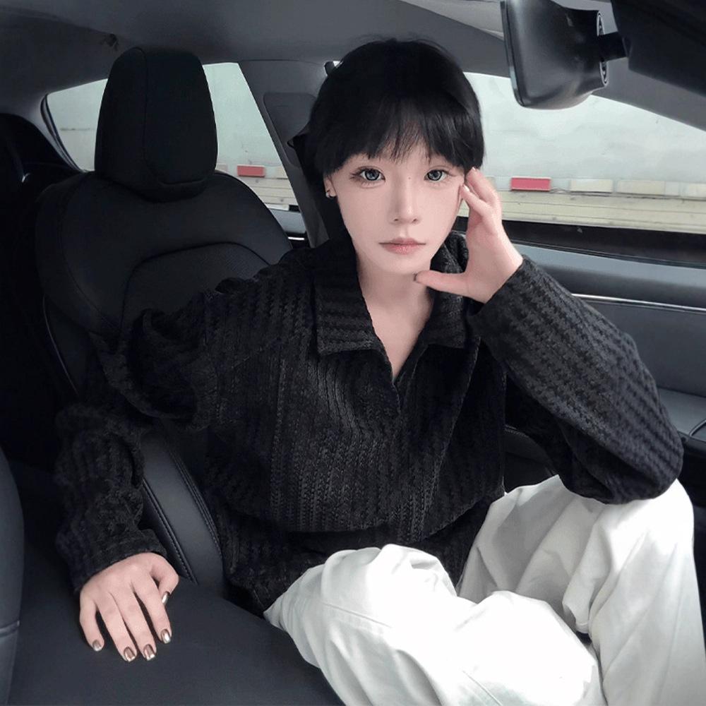 Men's Autumn Trend Brand American Bottom Shirt Black and White Striped Long Sleeves