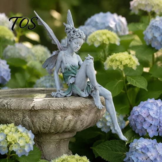 Flower Fairy Garden Statues Ornaments, Resin Miniature Figurines with Butterfly Wings for Pastoral Style Sculptures Indoor Outdoor Decor, Waterproof