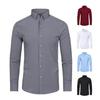 Chemise habillée printemps-automne pour hommes, col rabattu, coupe ajustée, extensible, simple boutonnage, manches longues, couleur unie, mi-longue, formelle, événement d'affaires, bureau