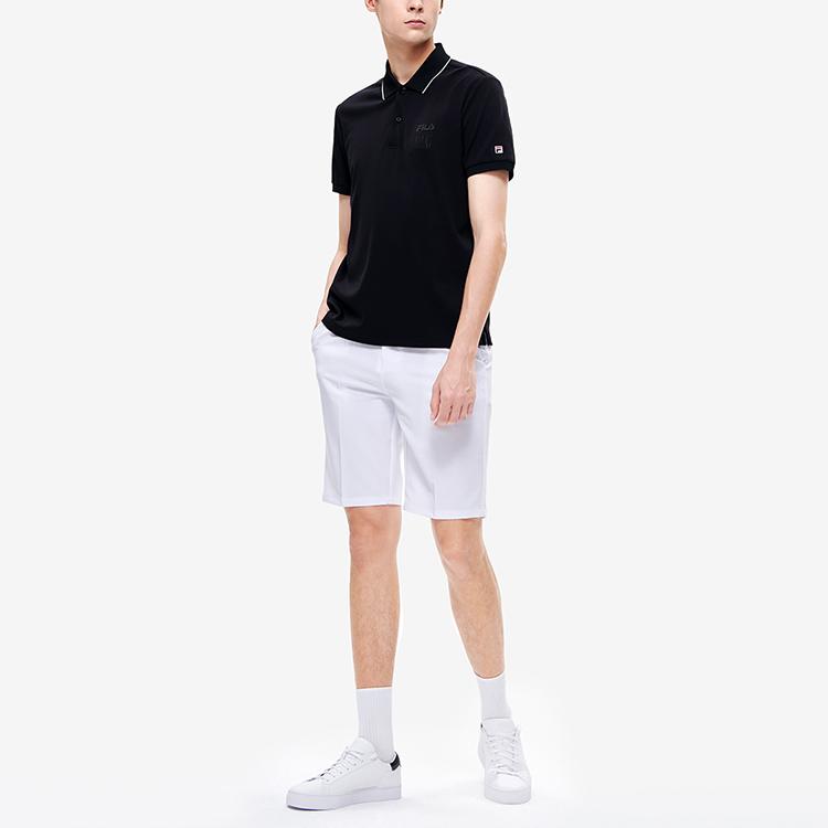 Fila Letter Logo Knitted Solid Color Short Sleeve Polo Shirt Men Polo Shirts Black F11M238105FBK