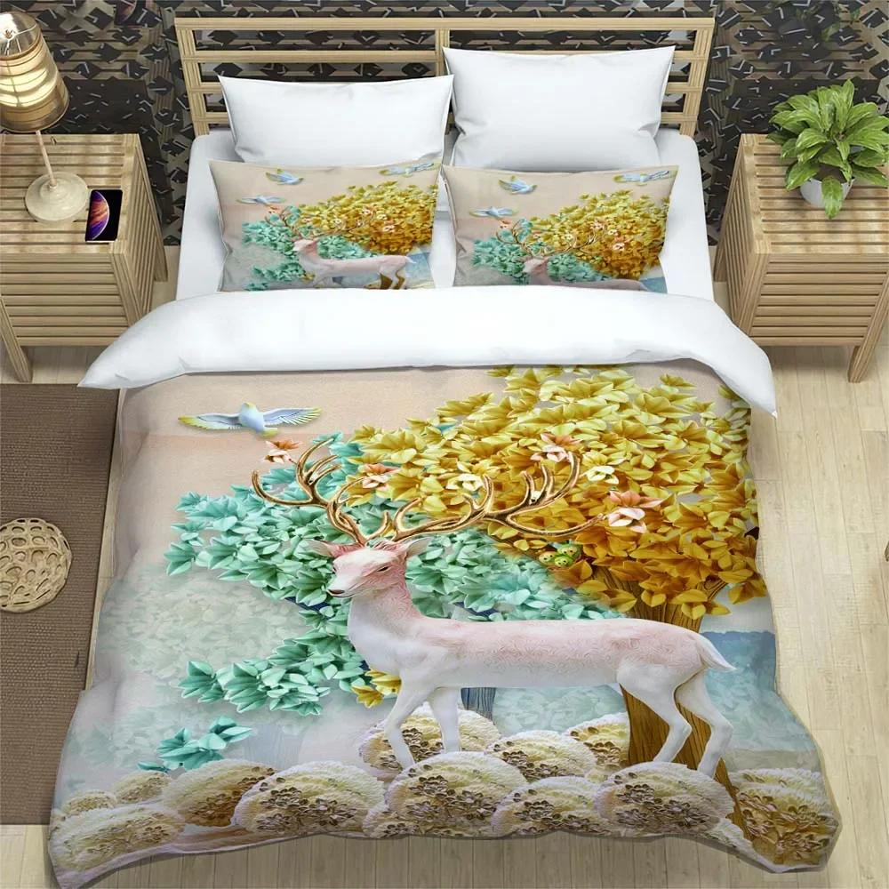 Deer fashion cartoon 3D printed bedding Queen bedding set  Customized King size bedding set Soft and comfortable