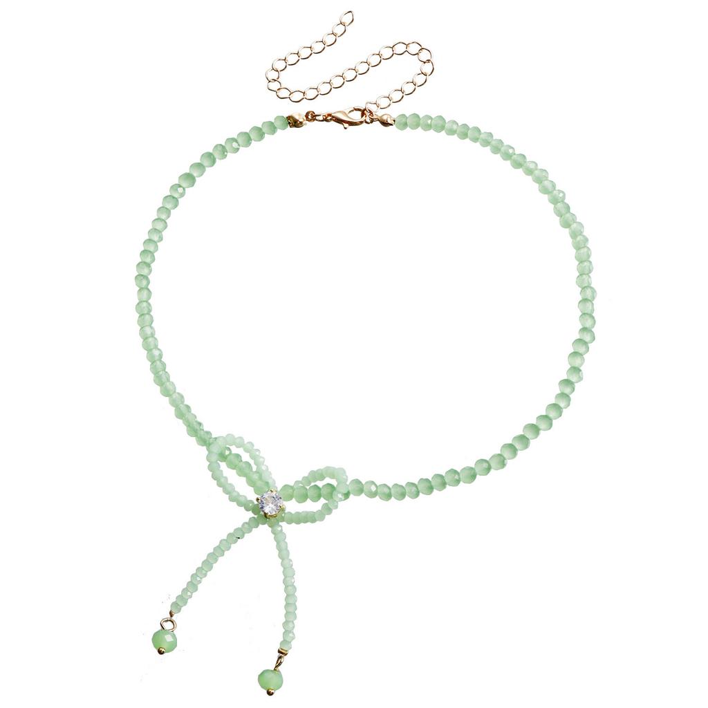 Fashion Trend Full of Pearl Fringed Temperament Necklace with Diamonds Bow Super Fairy Collarbone Chain