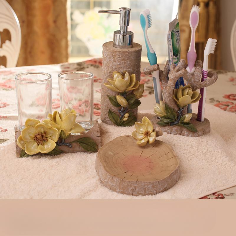 Resin Bathroom Utensils Lotion Bottle Soap Dish Mouthwash Cup Holder Toothbrush Holder Home Accessories Flower Bathroom Products