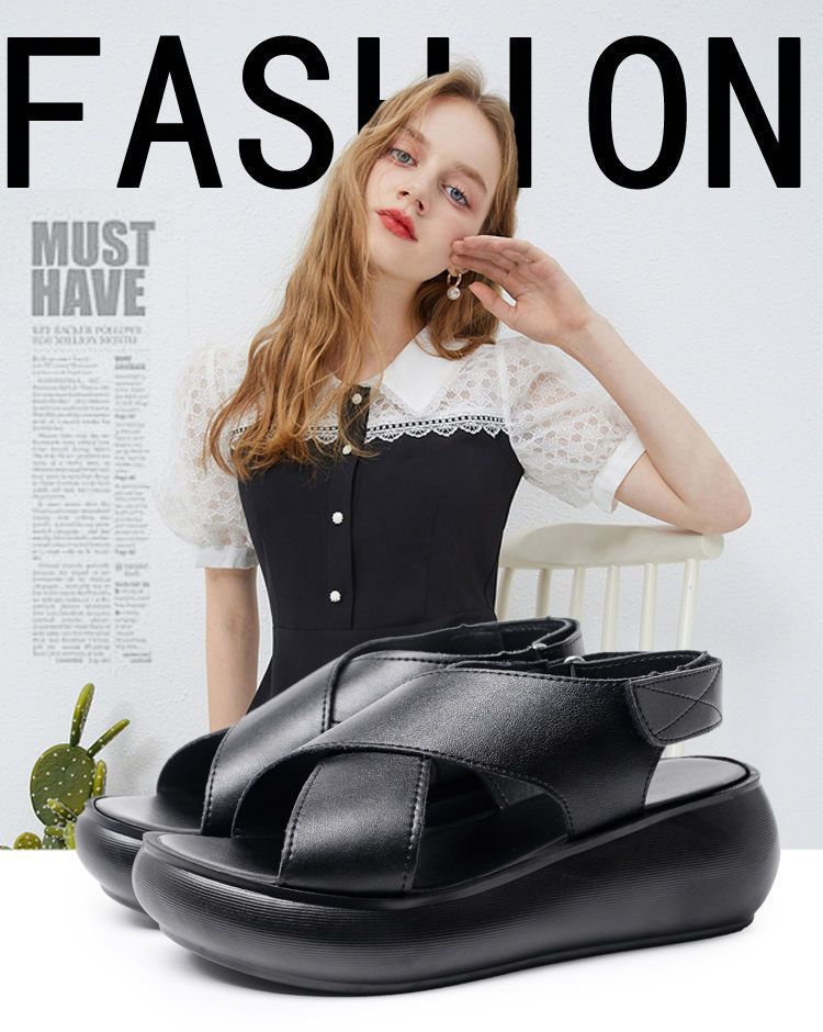 Wasserdichte Plateausandalen mit Keilabsatz für Damen 2025 Sommer neu hochhackig dicksohlige Biskuit-Kreuzsandalen