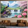 2D Plane, 1 Piece: A Peacock Is Standing On the Mountain Beneath a Waterfall. Suitable for Festivals, Parties, and Birthdays.