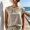 Women Tops Round Neck Sleeveless Loose Fit Summer Casual Vest Pure