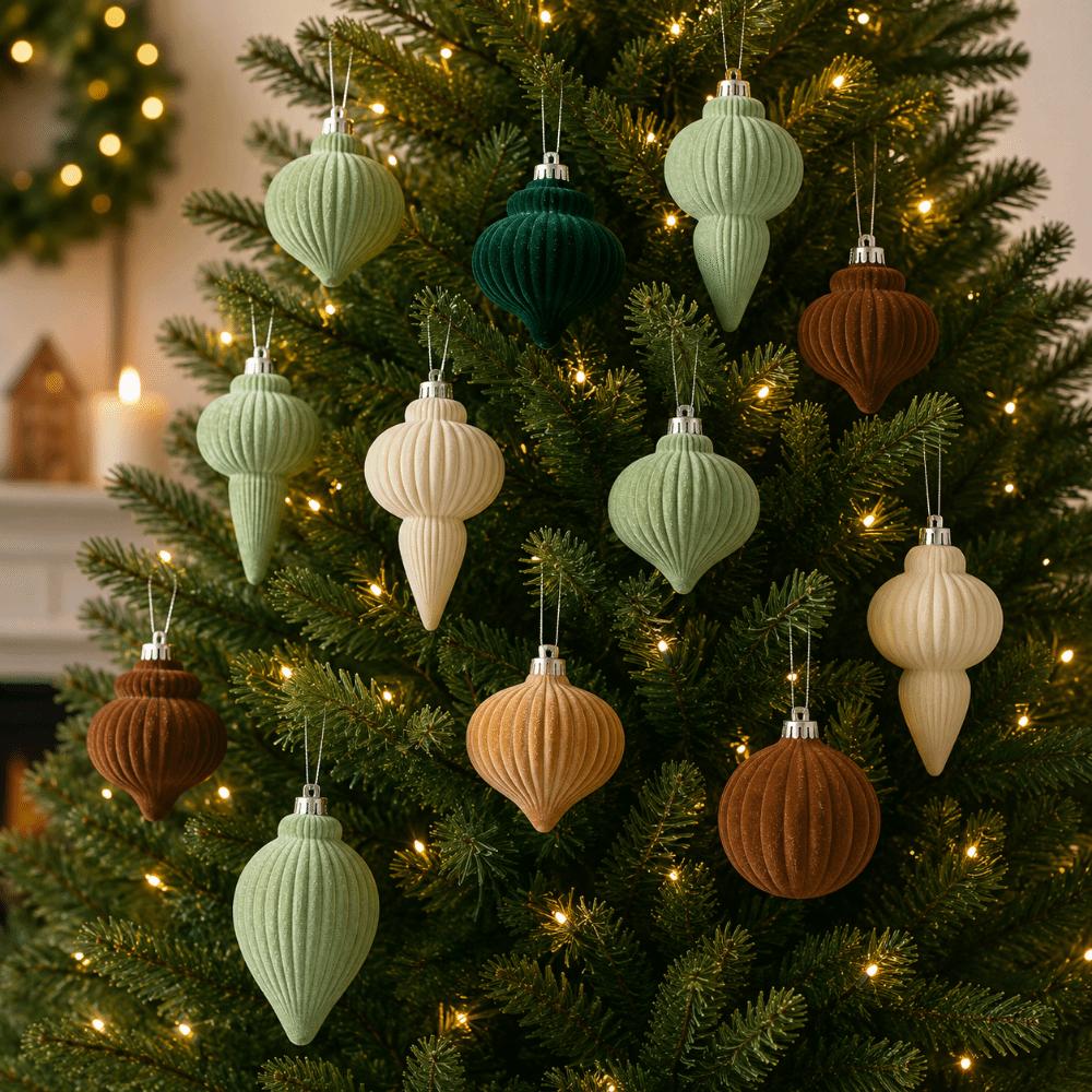 6Pcs/Set Velvet Christmas Tree Ornaments Shatterproof Christmas Decoration Holiday Decor