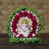Resin Lord Ganesha Idol On Decorative Green Pink Floral Plate| Ganesha Idol for Home Decor Car Dashboard| Ganesha Statue