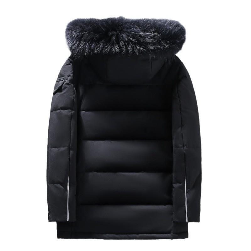 Mens Thickened Workwear Puffer Jacket With Hood Waterproof Multi-Pocket 86% White Duck Down Winter Outdoor Casual Coat