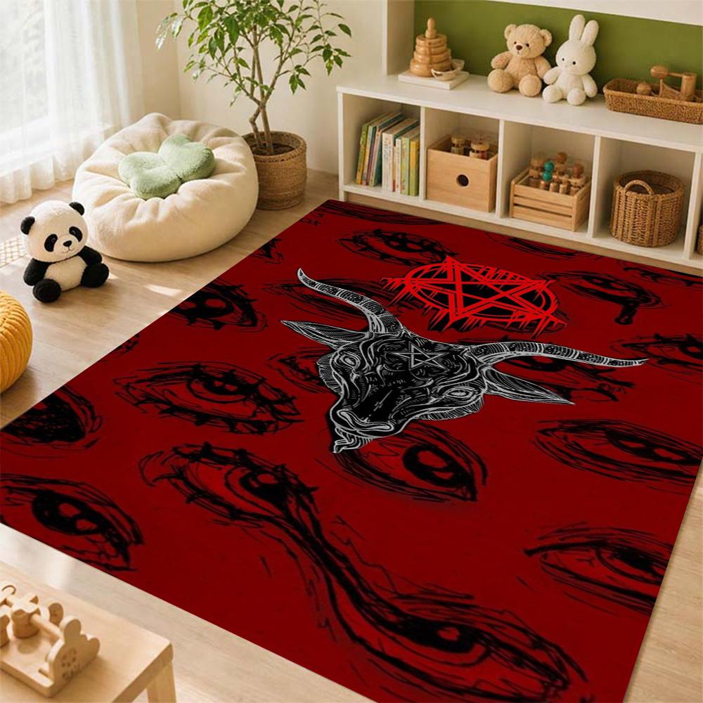 Dark Baphomet Pentagram Art Indoor Rug Soundproof Shockabsorbing Carpet For Office Study Home Decor Memorial Gift
