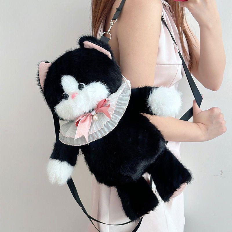 JIAERDI Sweet Cute Faux Mink Kitten Backpack Women Plush Soft Large Capacity Bags Ladies Cartoon Casual Daily Mochilas Mujer New