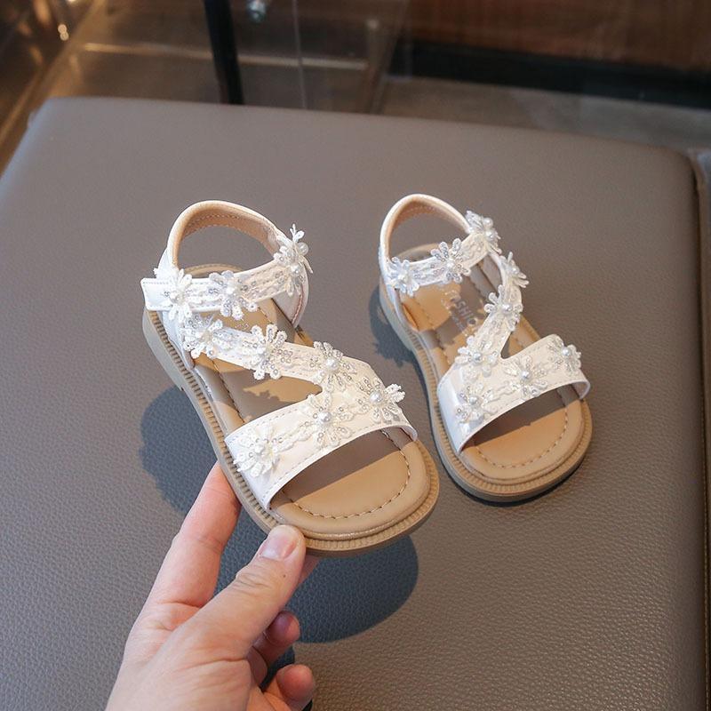 Neuer Eingang Kinder Weichsohlige Rutschfeste Strandschuhe für Mädchen, Sandalen für Mädchen, Koreanischer Stil Blumenmuster Vielseitige Offene Prinzessin Schuhe