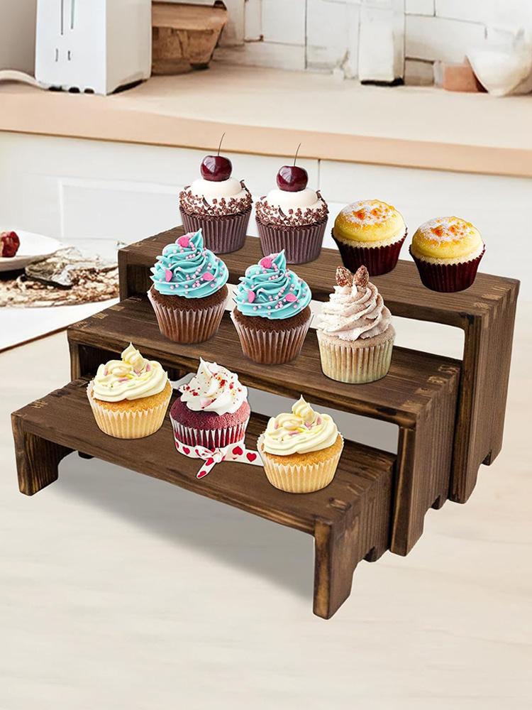 3patrový dřevěný stojan na vystavení Stolní organizér Stojany na vystavení jídla Dřevěný stojan na vystavení Sada pro Cupcakes Sběratelské předměty Šperky Parfém