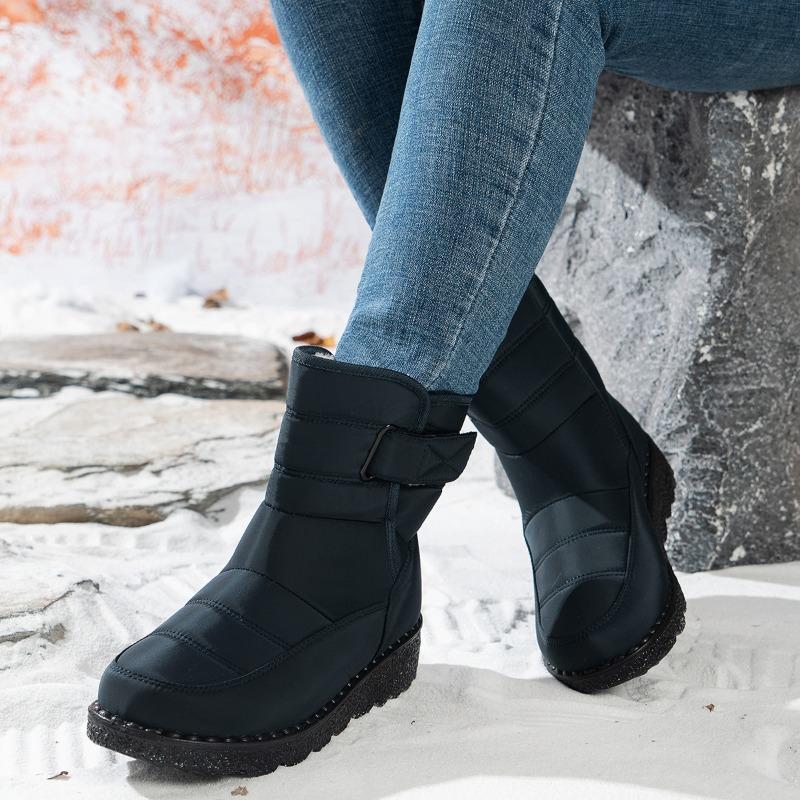 Mittelhohe warme Schneestiefel für Damen mit Klettverschluss, Outdoor, rutschfest, wasserdicht, Damenstiefel, gefütterte Baumwollschuhe